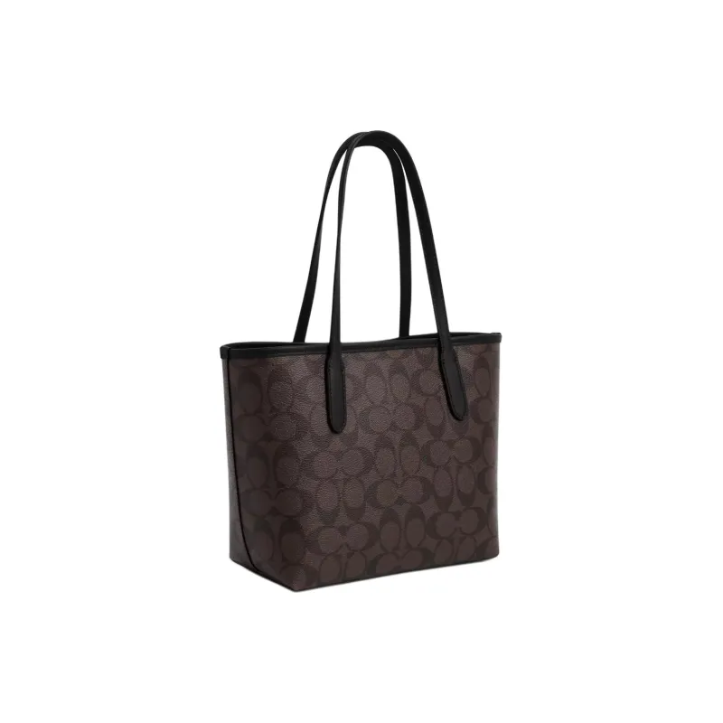 COACH City Leather Tote Bag, Shopping Bag, Shoulder Bag Medium Size Women's Gold & Brown Black-1