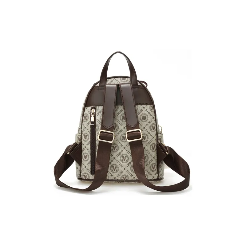 Weymond PVC Vintage Pattern Travel Bag Backpack Women's Coffee/Earth Yellow/Khaki-5