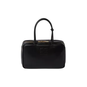 MIU MIU Beau Calfskin Bowling Bag Shoulder Bag Handbag Large Size Women's Black