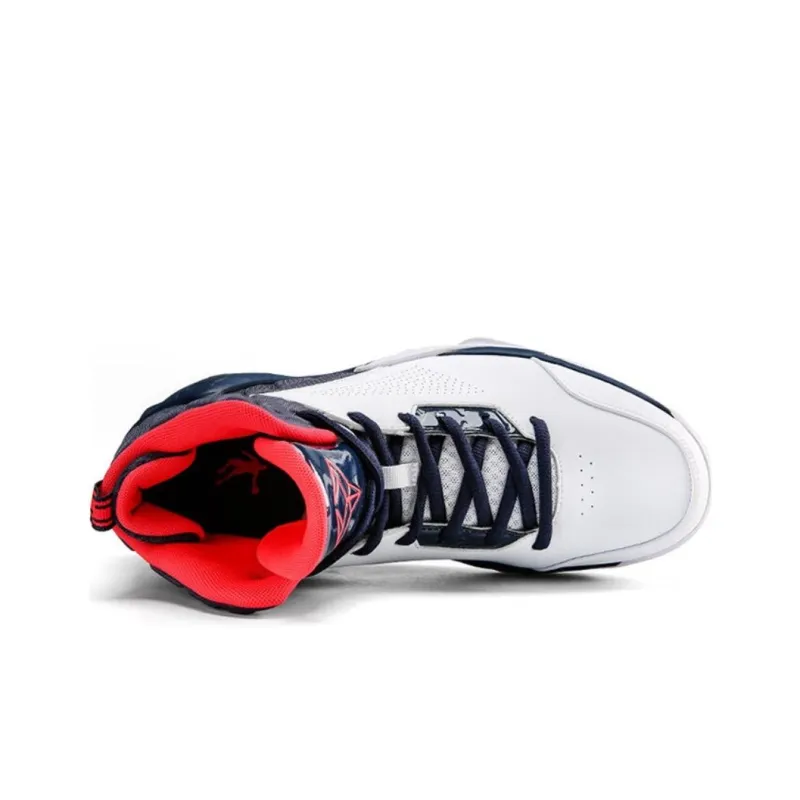 QIAODAN Cushioned Slip-Resistant High-Top Basketball Shoes Men's White Dark Navy Blue-2