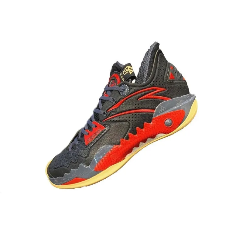 Anta Shock Wave 5 Cushioned Slip Resistant Low Top Basketball Shoes Men's Black University Red-3