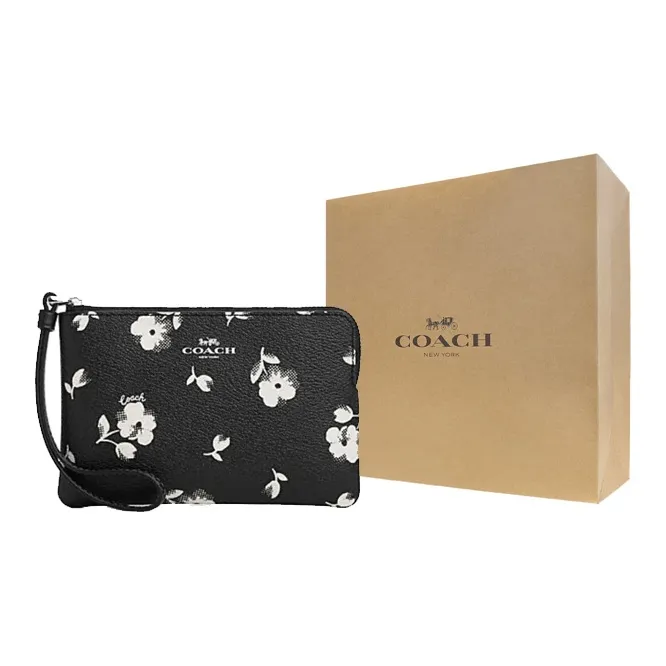COACH Corner Zip Leather Wrist Bag Clutch Small Size Women's Silver Hardware & Chalk Multicolor-3