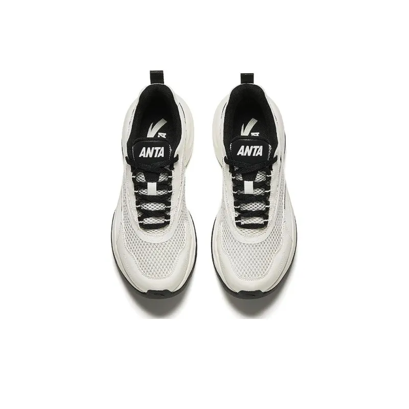 Anta White Thistle Height Increasing Breathable Low Top Casual Shoes Women's White Black-2