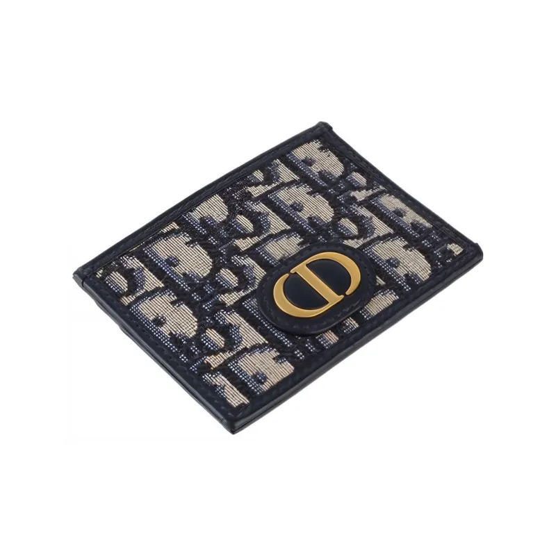 DIOR 30 Montaigne Collection Leather Trim Card Clip Card Holder Unisex Blue-2