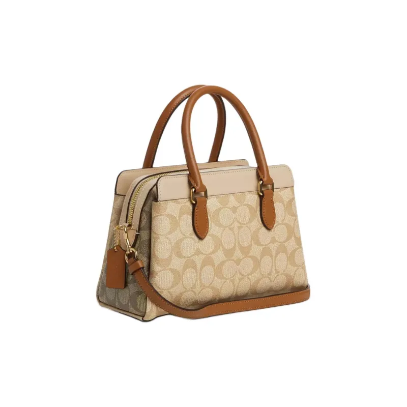 COACH Darcie Canvas With Leather Shoulder Bag Crossbody Bag Handbag Medium Size Women's Light Khaki & Khaki-1