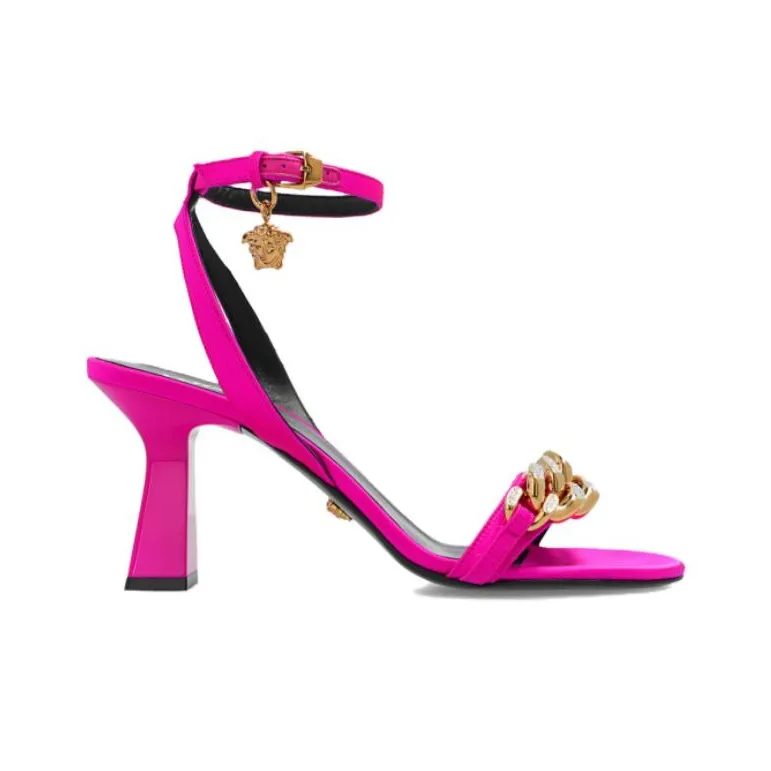 VERSACE Medusa 110mm Chain High Heeled Sandals Deep Fuchsia Satin Women's-1