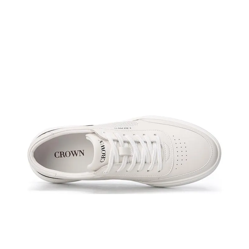 CROWN Wear Resistant Low Top Skateboard Shoes Men's White One Yard Larger-2