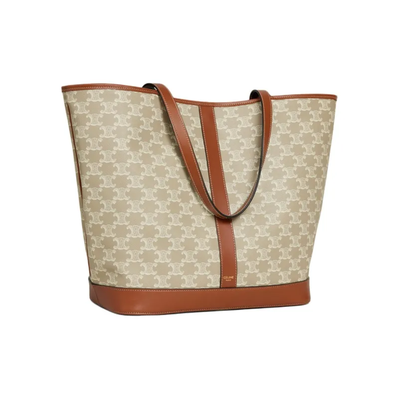 CELINE Cabas Cow Leather Binding One Shoulder Handbags Medium Size Women's Greige-2