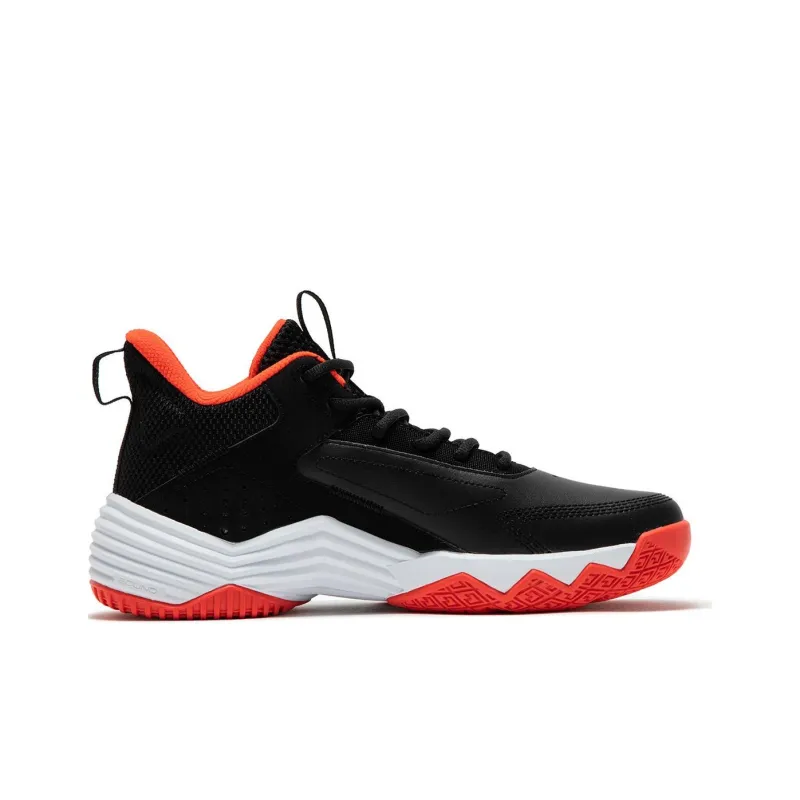 361° Cushioning Wear Resistant Mid Top Basketball Shoes Men's Black Red-1