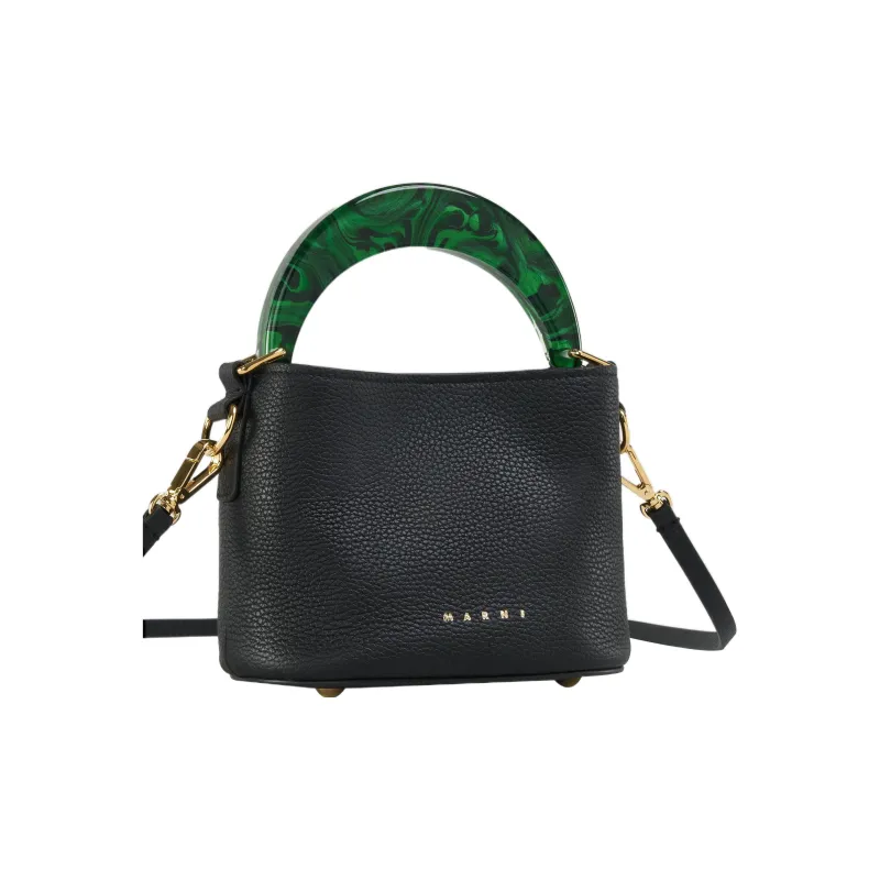 MARNI Venice Leather Bucket Bags Shoulder Bag Crossbody Bag Handbag Mini Women's Black-3