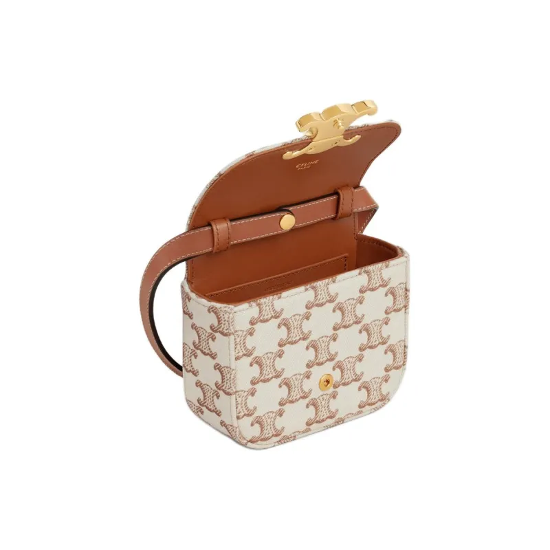 CELINE Fabric Calfskin Shoulder Bag Mini Women's White-4