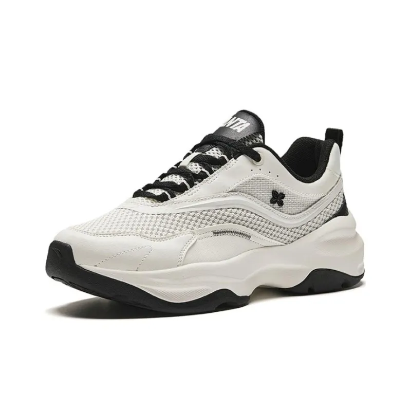 Anta White Thistle Height Increasing Breathable Low Top Casual Shoes Women's White Black-1