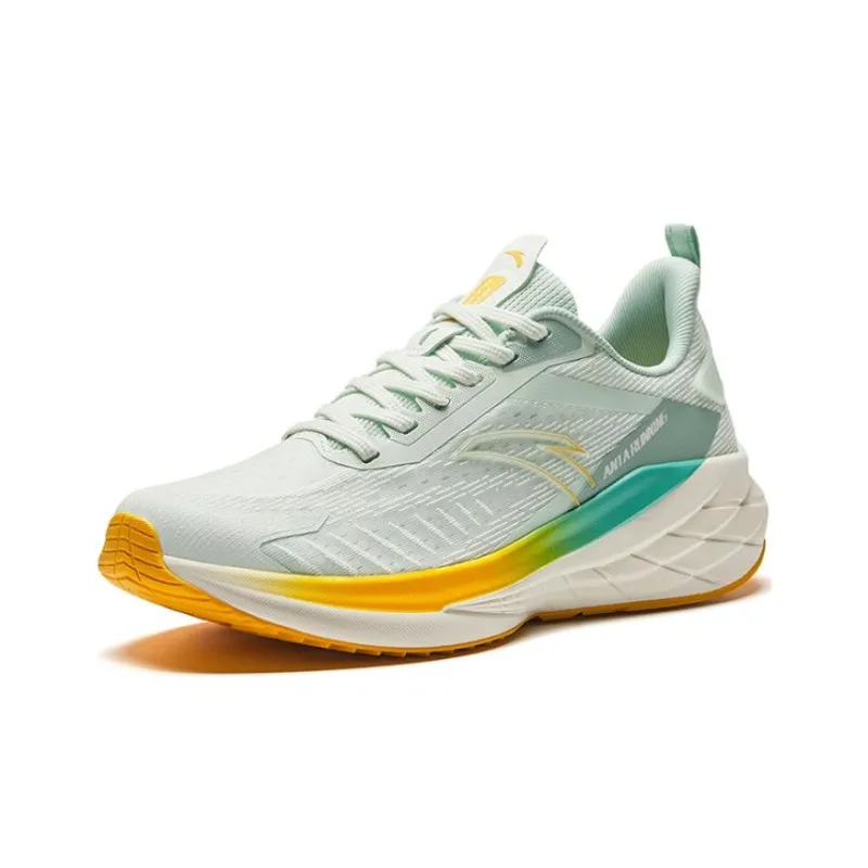 Anta Cushioning Anti Slip Wear Resistant Breathable Lightweight Rebound Low Top Running Shoes Men's Green Yellow-1