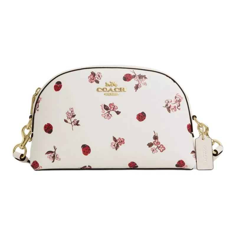 COACH Coated Canvas With Smooth Leather Shoulder Bag, Crossbody Bag Medium Size Women's Gold & Chalk Multicolor-0