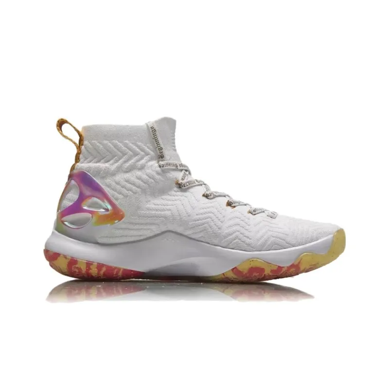 LiNing CF Tracing Amber Heart Non slip Lightweight High Top Vintage Basketball Shoes Men's White-1