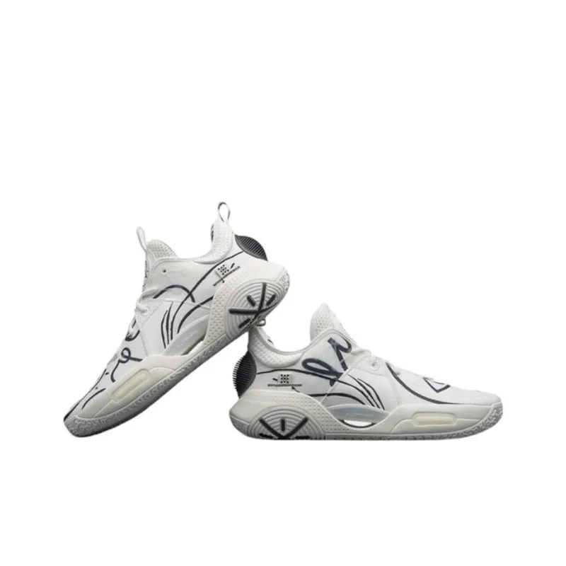 DFT x LiNing All City 9 V1.5 Durable Breathable Low Top Basketball Shoes Men's Beige White Black-2