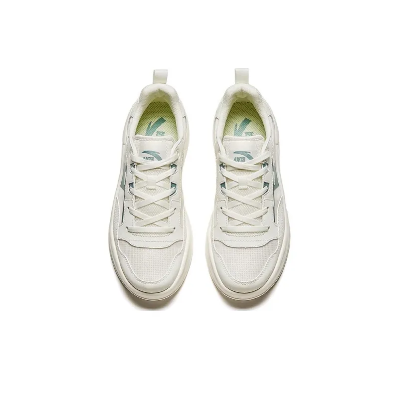 Anta Glue Elastic Height Increasing Lightweight Breathable Low Top Skateboard Shoes Women's White Green-2