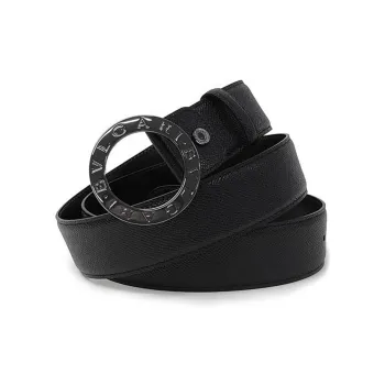 BVLGARI Letter Logo Leather Belts Men's Black -