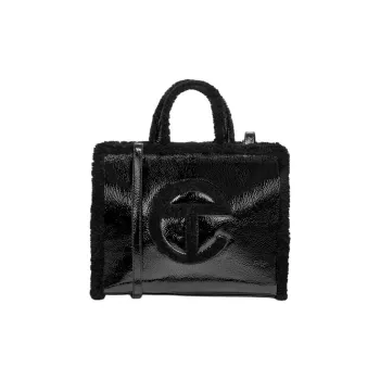 UGG Wrinkled Patent Leather Tote Bag Shopping Bag Shoulder Bag Crossbody Bag Handbag Medium Size Unisex Black