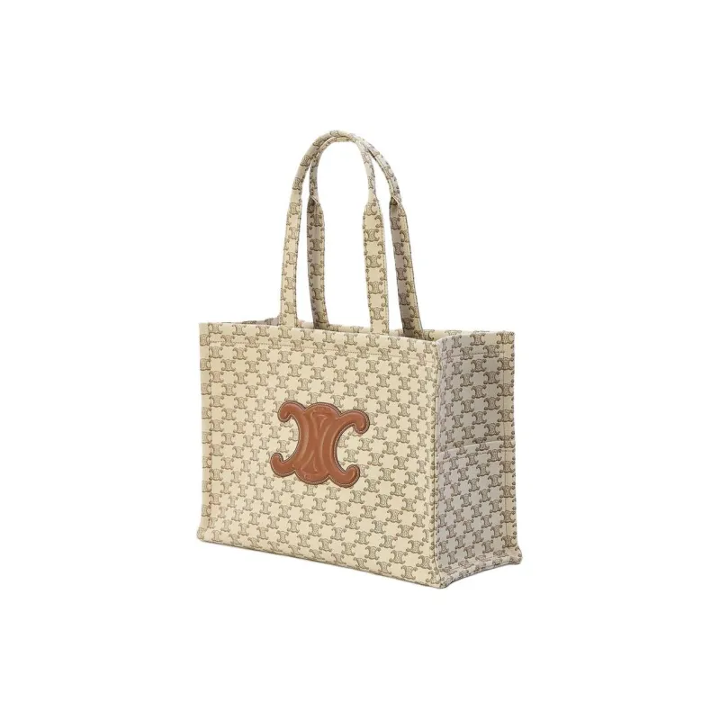 CELINE Cabas Canvas Handbag Large Size Women's Beige-1
