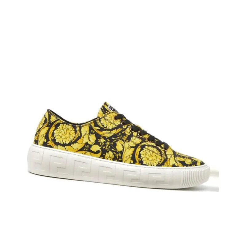 VERSACE Greca Barocco Print Low Top Yellow Black White-2
