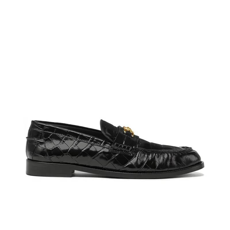 VERSACE Medusa Crocodile-embossed Leather Loafers-1