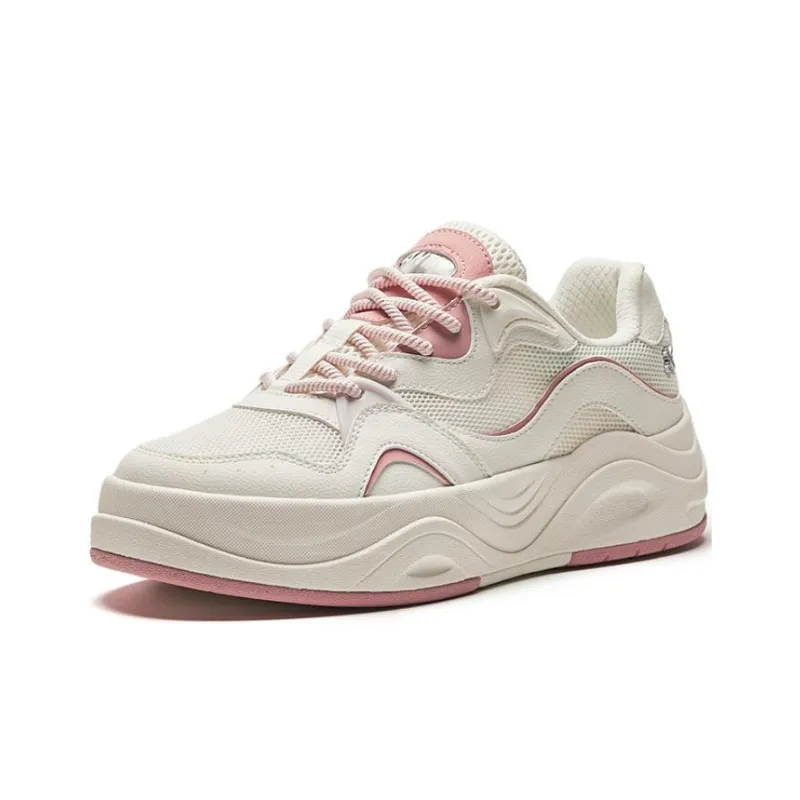 Anta Seaweed Height Increasing Lightweight Low-Top Skateboard Shoes Women's White Pink-1