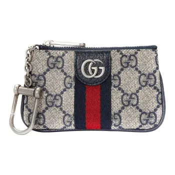 GUCCI Ophidia Canvas With Leather Charm Bag Coin Purse Key Pouch Women's Blue & Beige
