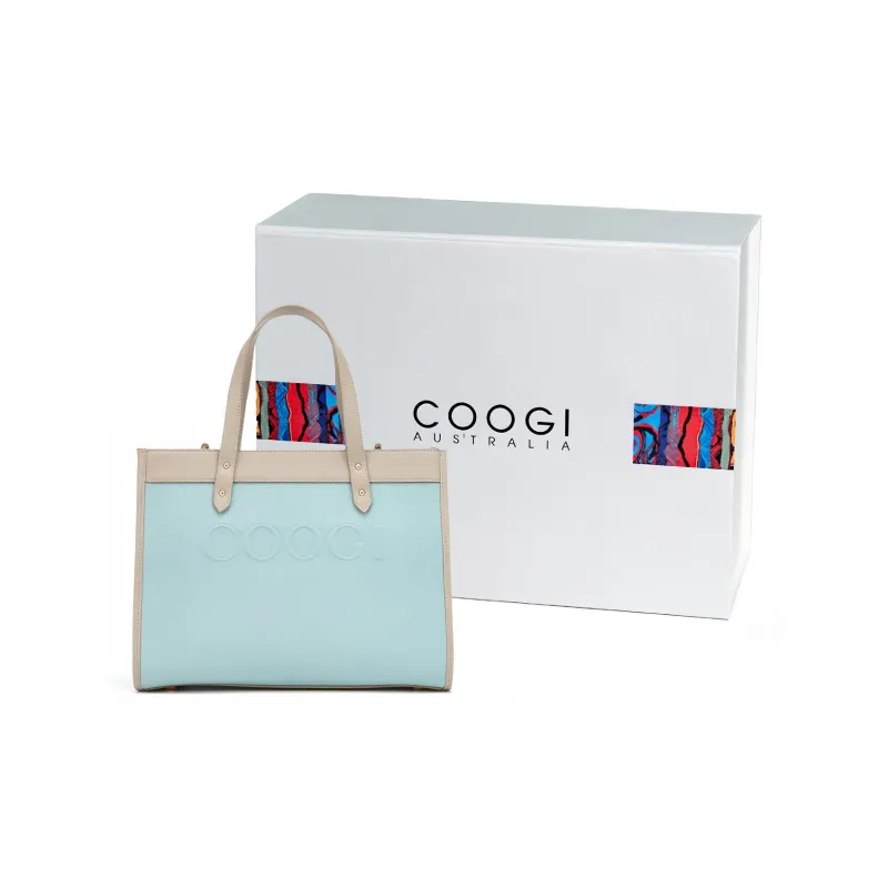 COOGI Cow Leather Tote Bag Shopping Bag Crossbody Bags Handbags Large Size Women's Ecru/Verdant Green-14