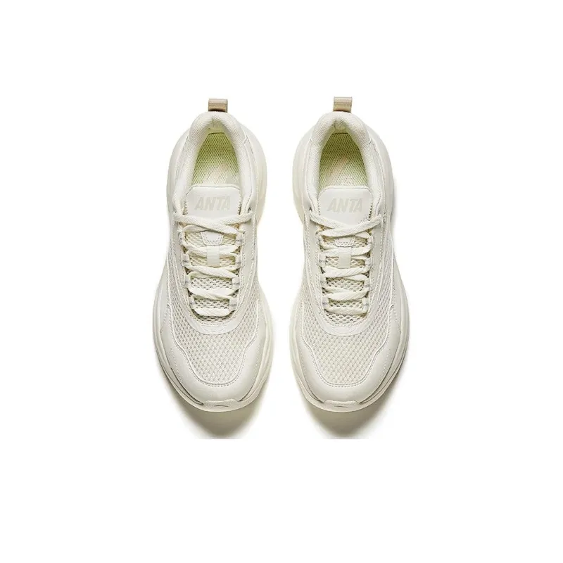 Anta Bai Wei Cushioned Wear Resistant Breathable Height Increasing Low Top Casual Shoes Women's Ivory White-2