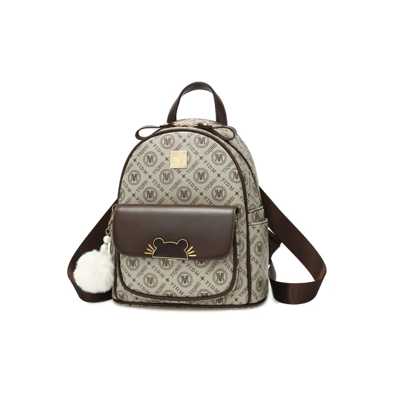 Weymond PVC Vintage Pattern Travel Bag Backpack Women's Coffee/Earth Yellow/Khaki-1