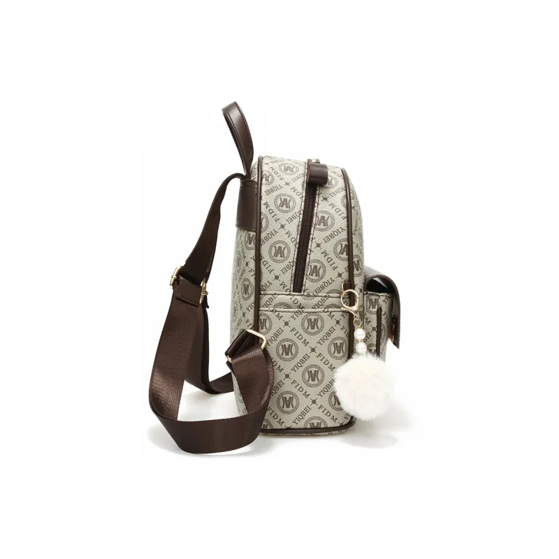 Weymond PVC Vintage Pattern Travel Bag Backpack Women's Coffee/Earth Yellow/Khaki-4