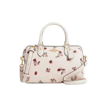 COACH Rowan Coated Canvas Handbag Shoulder Bag Crossbody Bag Medium Size Women's Gold & Chalk Multicolor