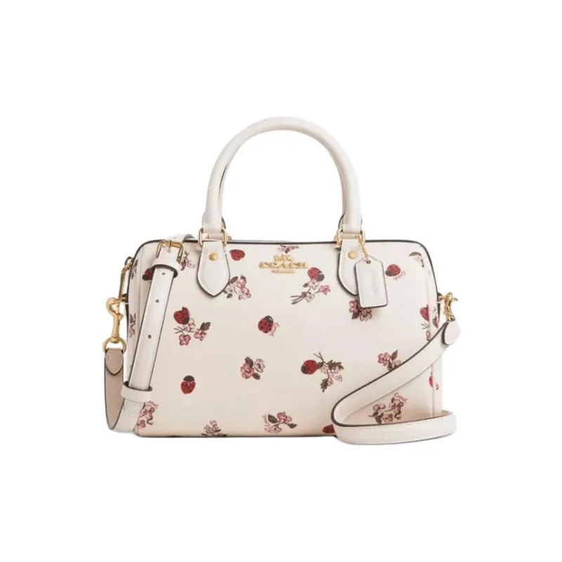 COACH Rowan Coated Canvas Handbag Shoulder Bag Crossbody Bag Medium Size Women's Gold & Chalk Multicolor-0