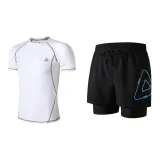 White Short-Sleeved+Black Blue Mock Two-Piece