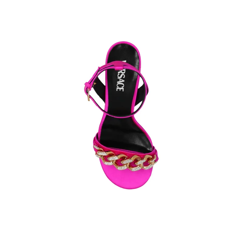 VERSACE Medusa 110mm Chain High Heeled Sandals Deep Fuchsia Satin Women's-4