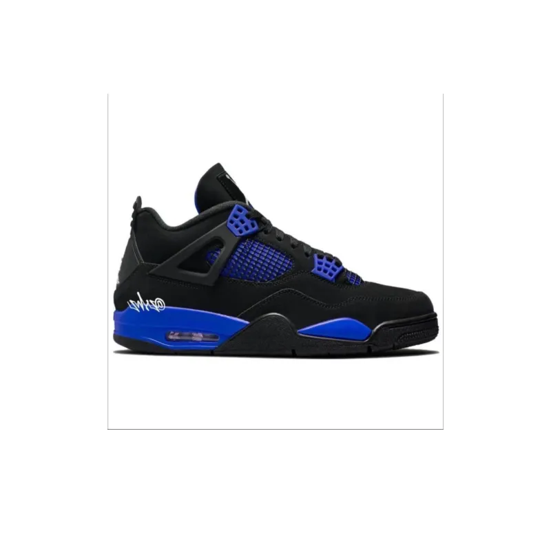 Jordan Air Jordan 4 Cushioning Mid-Top Vintage Basketball Shoes Men's Black Blue-1