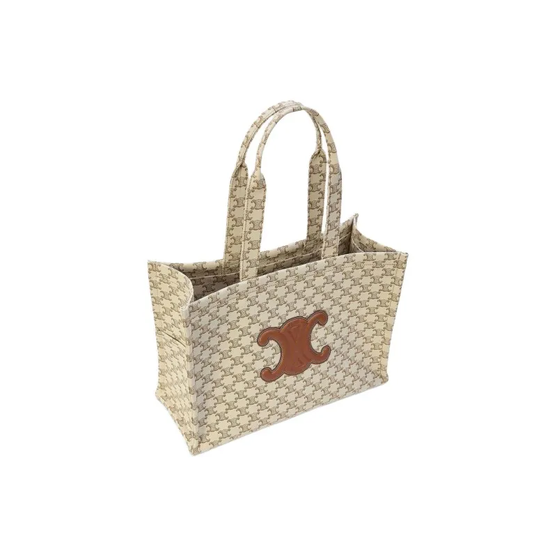 CELINE Cabas Canvas Handbag Large Size Women's Beige-2