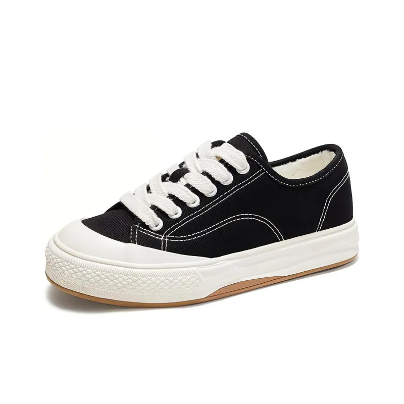 Feiyue [ Thickened And Fleece-Lined ] Warm Wear-Resistant Lightweight Slip-Resistant Low-Top Canvas Shoes Women's Black-2