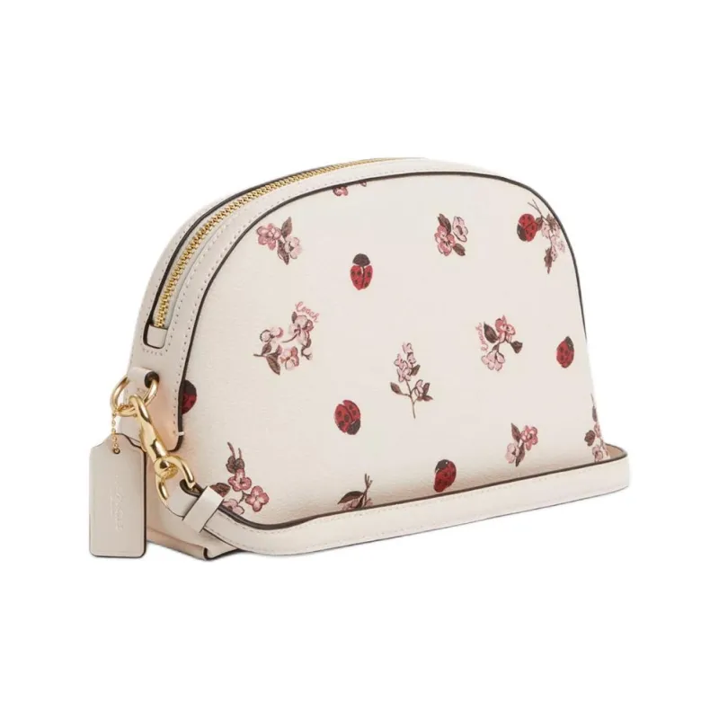 COACH Coated Canvas With Smooth Leather Shoulder Bag, Crossbody Bag Medium Size Women's Gold & Chalk Multicolor-1