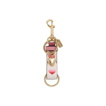 COACH Snap Wallet Leather Keychain Pendant Bag Accessory Mini Women's White & Pink