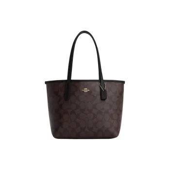 COACH City Leather Tote Bag Shopping Bag Shoulder Bags Women's Gold & Brown Black