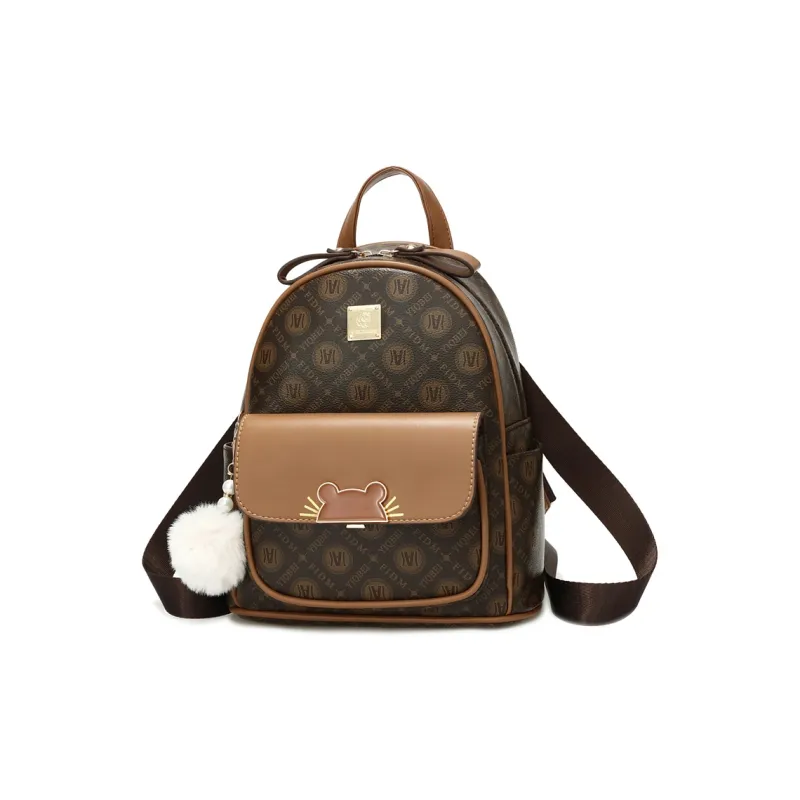Weymond PVC Vintage Pattern Travel Bag Backpack Women's Coffee/Earth Yellow/Khaki-7