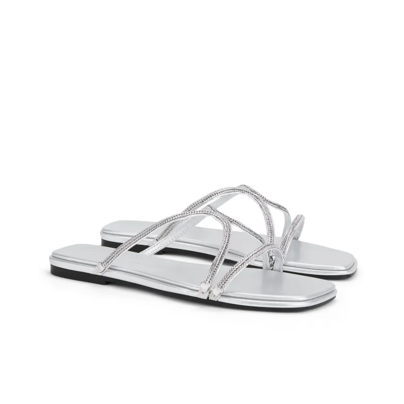 CHARLES&KEITH Small Ck Slide Slippers 0.7cm Women's BLACK TEXTURED/Silver-5