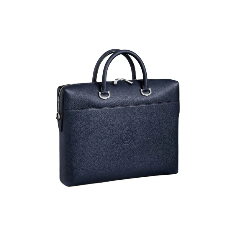 CARTIER Must De Cartier Cow Leather Briefcase Shoulder Bag Crossbody Bag Handbag Small Size Unisex Navy-1