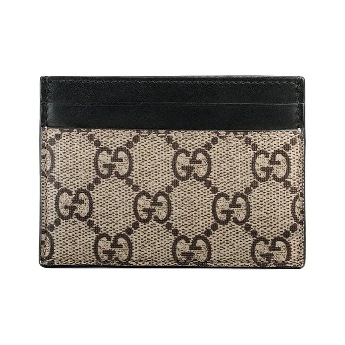 GUCCI Canvas With Leather Trim Card Clip Card Holder Men's Ebony/Black-1
