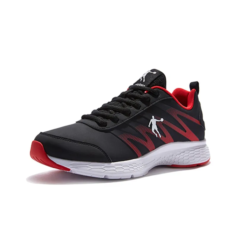 QIAODAN Cushioning Slip Resistant Low Top Long Distance Running Shoes Men's Black Aurora Red-2