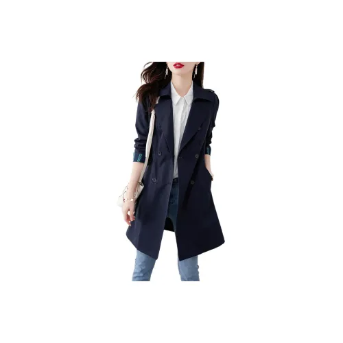 Still quiet Trench Coats Women's Navy Blue