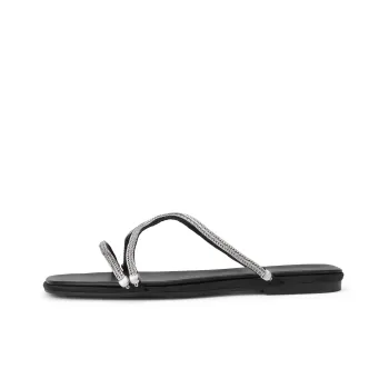 CHARLES&KEITH Small Ck Slide Slippers 0.7cm Women's BLACK TEXTURED/Silver