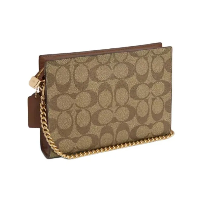 COACH Canvas Shoulder Bag, Crossbody Bag Trumpets Women's Gold & Khaki-1